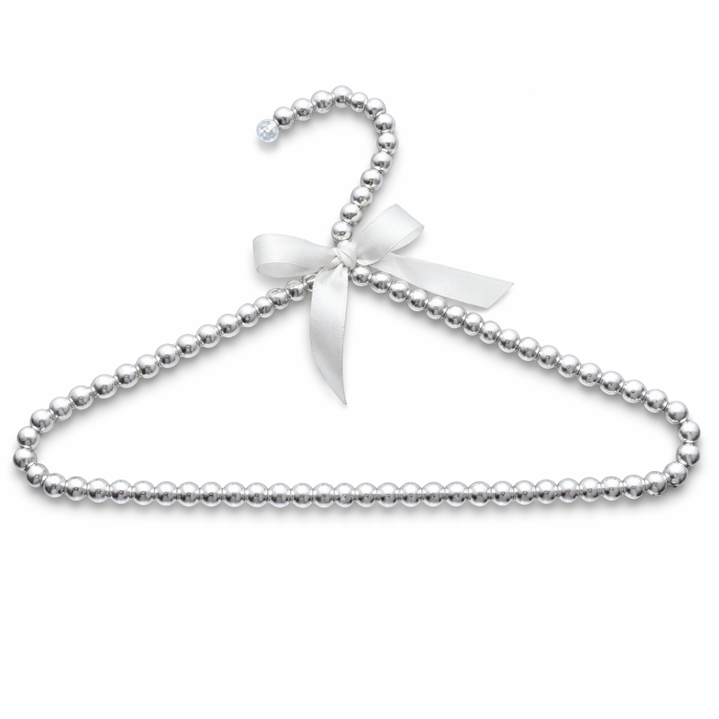 Percha infantil plateada con perlas - 50 uds.