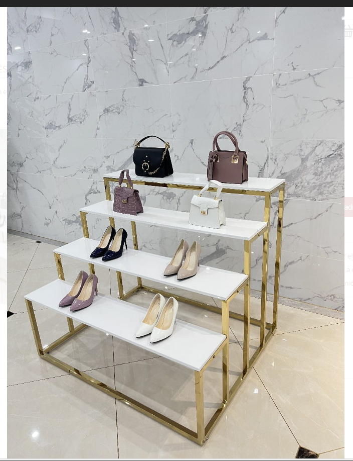 Estanteria 4 niveles color oro para zapatos y bolsas y otro materiales de tienda