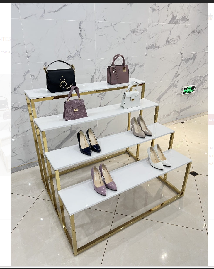 Estanteria 4 niveles color oro para zapatos y bolsas y otro materiales de tienda